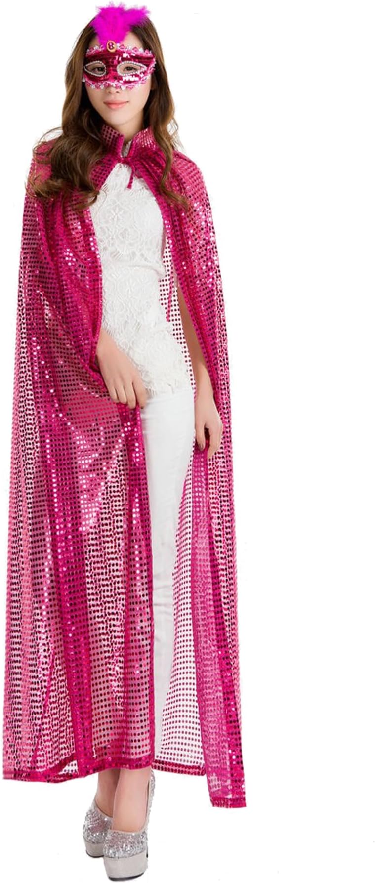 OurLore Ladies Cloaks Full Length Colored Sequins Goddess Cape Halloween Christmas Outerwear