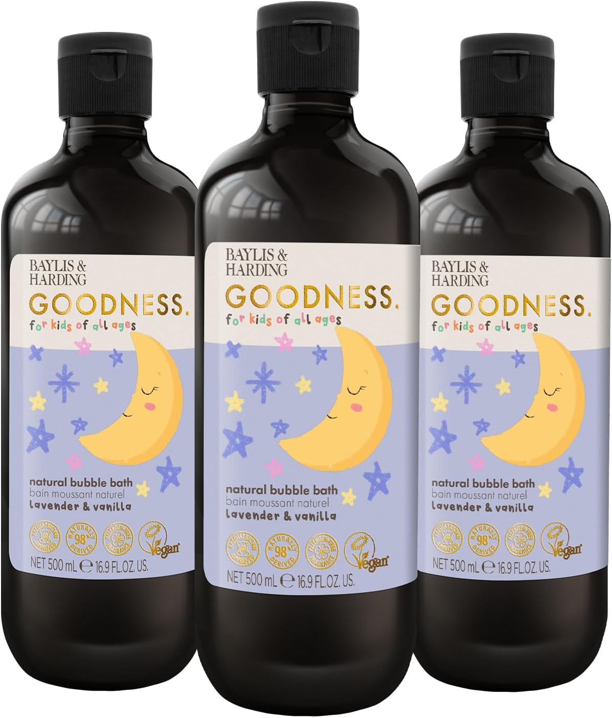 Baylis & Harding Goodness Kids Lavender & Vanilla Natural Bubble Bath, 500 ml (Pack of 3) - Vegan Friendly