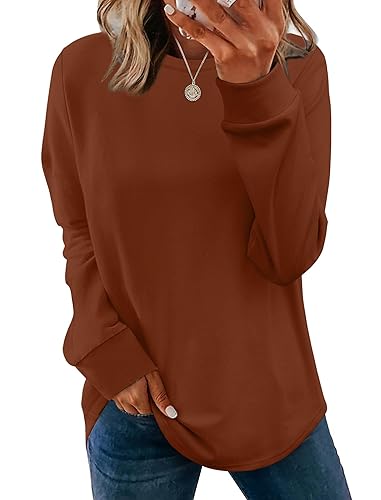 WIHOLL Sweatshirt for Women Crewneck Long Sleeve Shirts Curved Hem