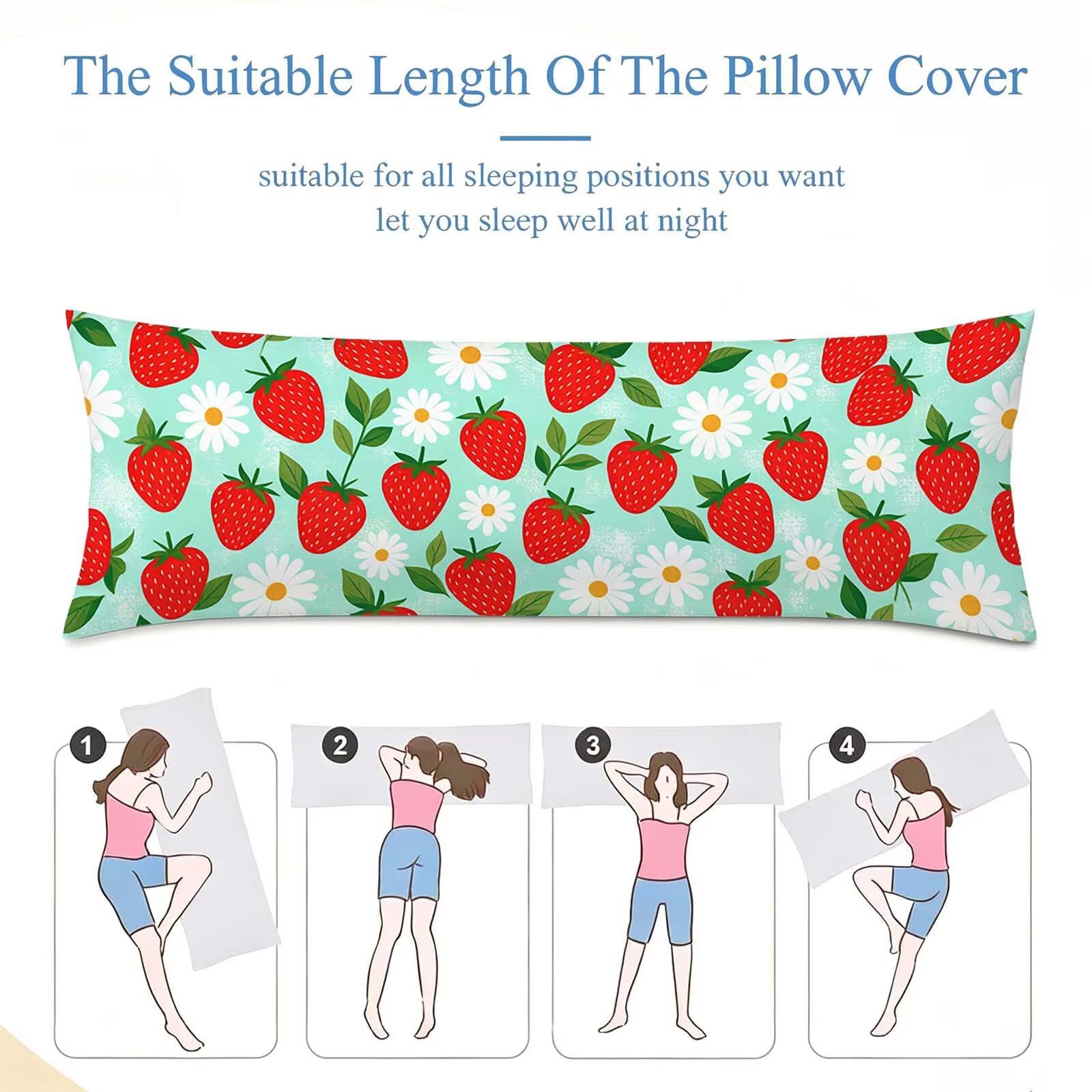 Fodera Cuscino 55 x 160 cm, Fragola-1 Lino Copricuscini Letto, | con Invisibile Cerniera, Morbida e Traspirante, per biancheria da letto, divano, hotel, chi dorme sul fianco Blu j-61
