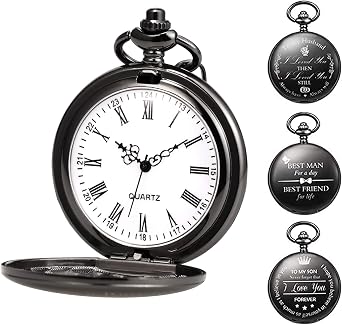 TREEWETO Orologio da tasca personalizzabile con incisione, orologio da  tasca con catena da uomo, nero, regalo per compleanno, festa del papà,  papà, festa del papà : Amazon.it: Orologi