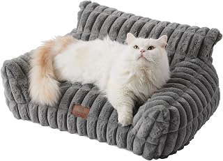 Joydeco Cat Couch for Pets, 24 inch Plush Pet Sofa, Cat Bed for Indoor Cats with Removable Washable Cover, Supportive Pet Sofa, Drak Grey