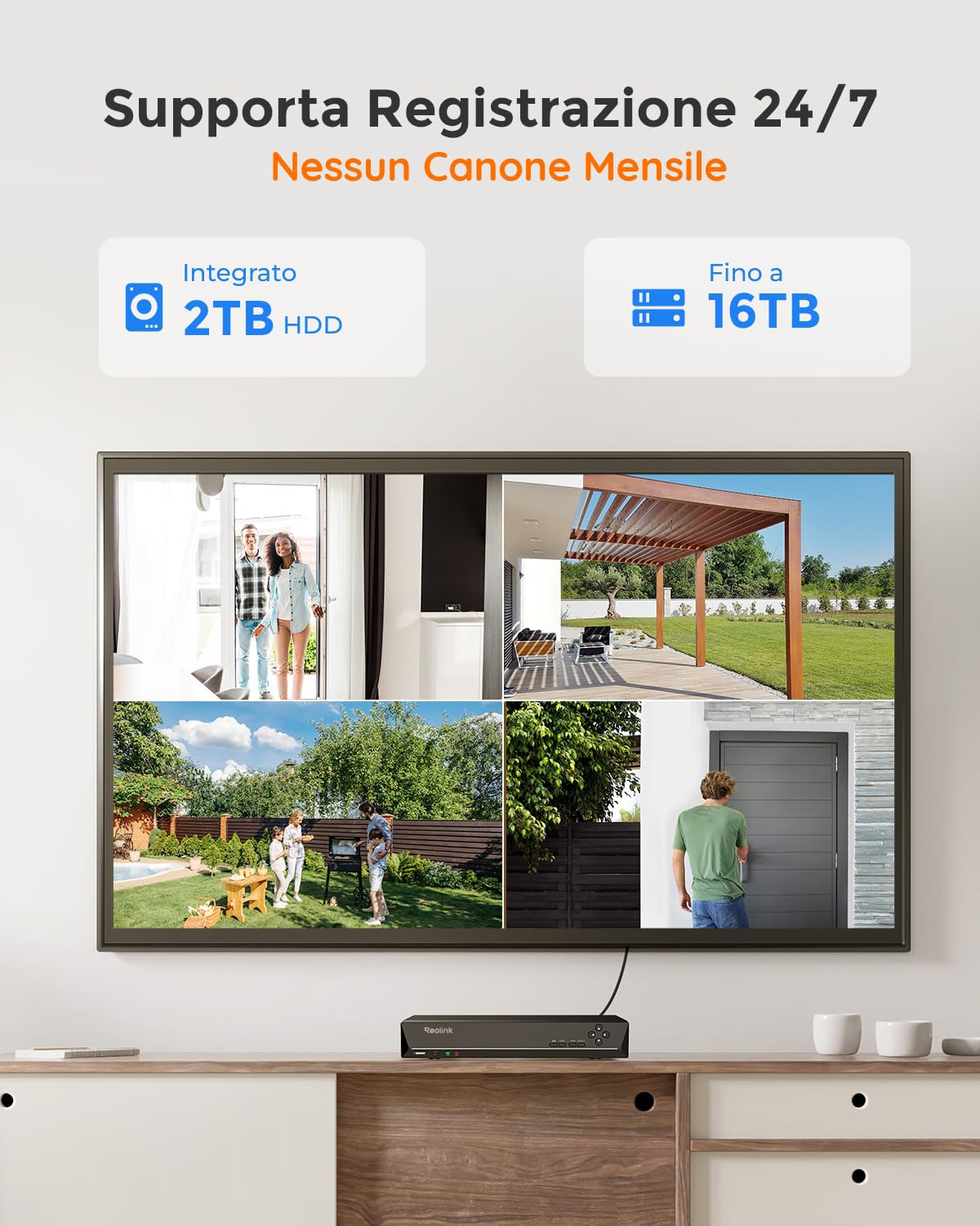 Reolink 5MP PoE Kit Videosorveglianza Esterno, 4K NVR 8CH 2TB + 4x 5MP Telecamera, Rilevamento di Uomo/Veicolo, Visione Notturna IR, Impermeabile IP67, Registrazione 24/7, RLK8-410B4-5MP (Bianco)