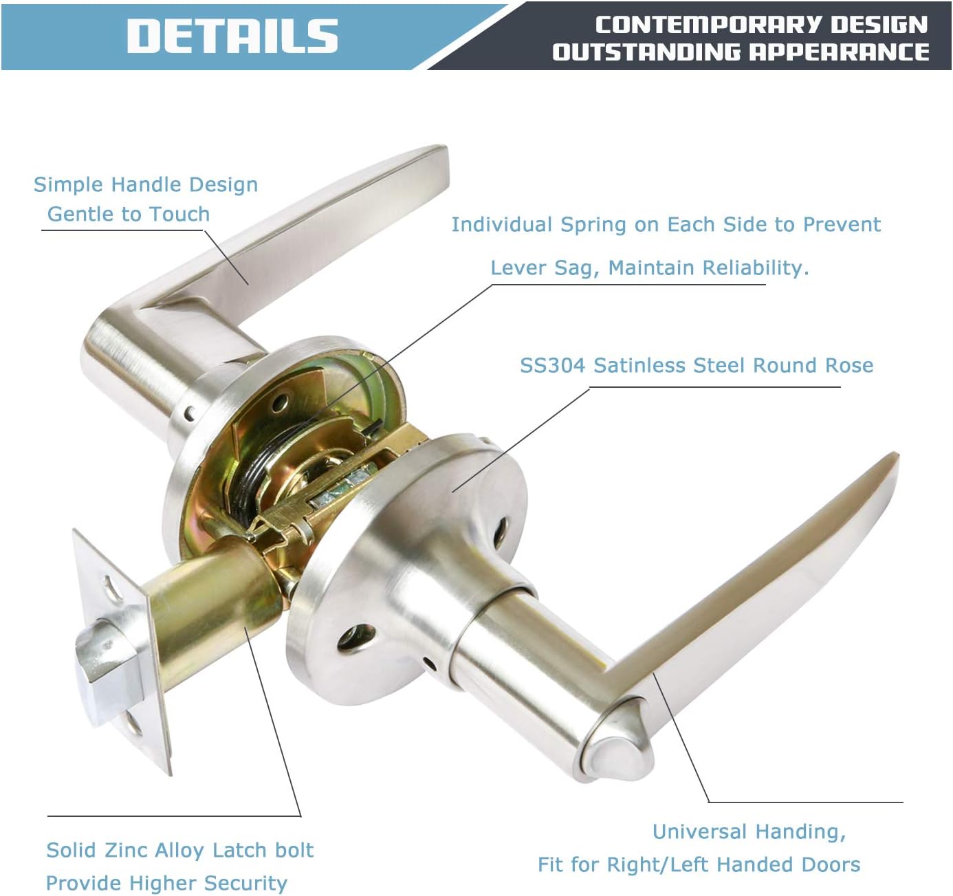 Best Deal Product Satin Nickel Door Handle Sets Privacy Door Knob Leverset Heavy Duty, Round Privacy Door Levers Bedroom Bathroom Interior Door Handles, Keyless Interior Door Handleset-6 Paack