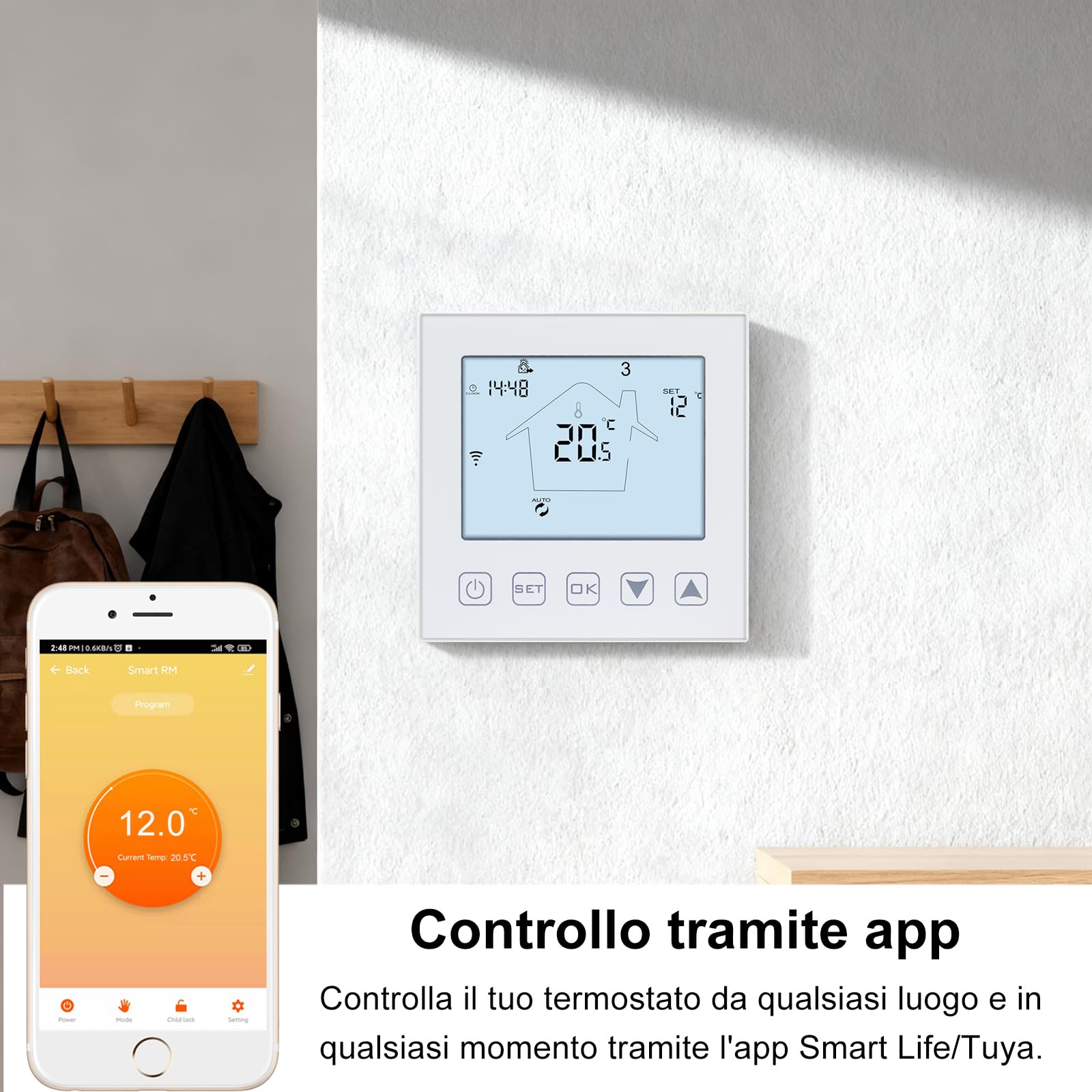 KETOTEK Intelligente Termostato WiFi Riscaldamento a Pavimento Elettrico 16A, Cronotermostato Compatibile con Alexa, Programmabile Termostato Ambiente da Parete Smart Life Tuya App Controllo