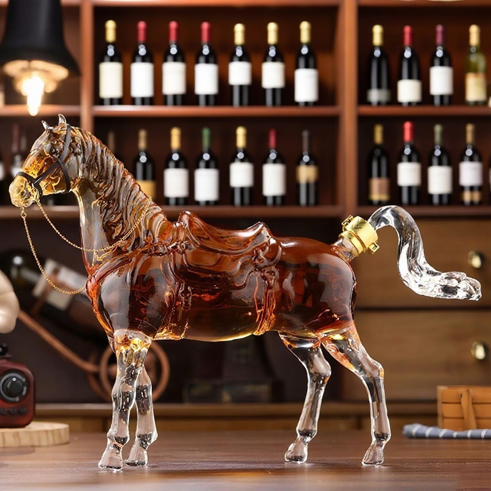 1000ML Decantador Whisky Arte Escultura - Decantador De Whisky Con Forma De Vaso De Caballo/vaca 3D, Regalos Únicos A Prueba De Fugas Para Botellas De Vino, Contenedores Licores(Horse)