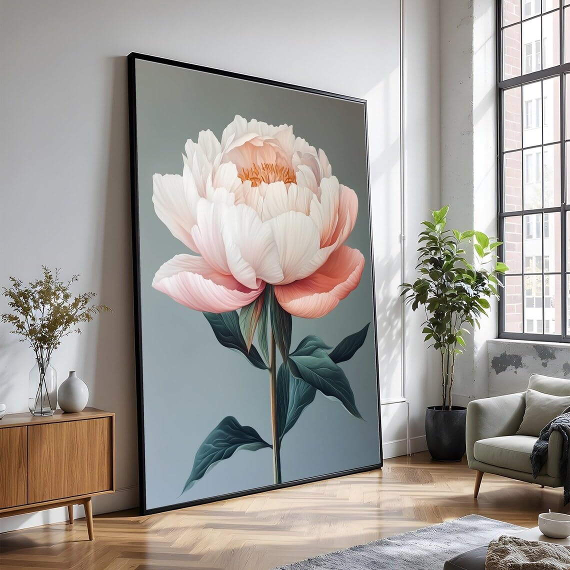 XINBAO Blush Peony Canvas, Floral Wall Art, miękki, pastelowy nadruk kwiatowy, naturalny obraz botaniczny, dekoracja domu, gotowa do powieszenia (60 x 80 cm/wewnętrzna rama)