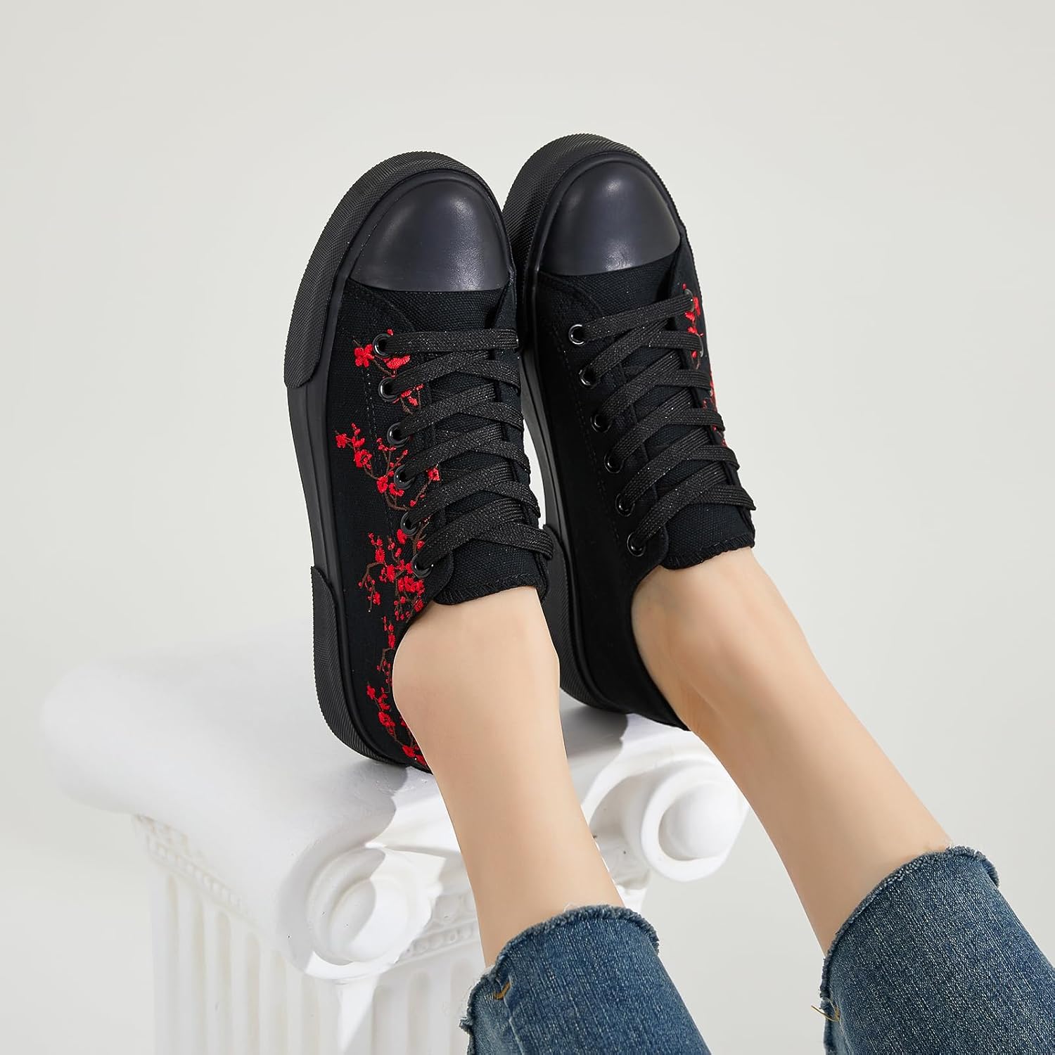 hash bubbie White Sneakers for Women Low Top Canvas Shoes Womens Canvas Sneakers Women's Fashion Sneakers Slip on Casual Tennis Shoes - Image 7