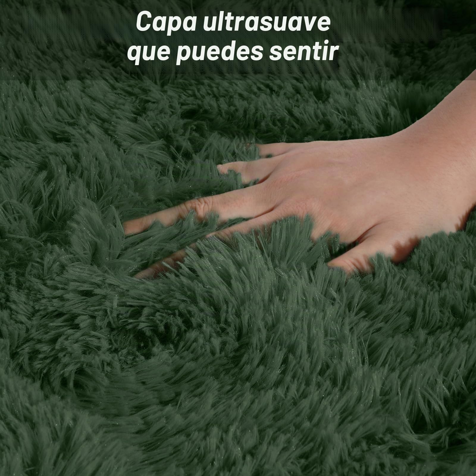 Alfombra de pelo largo suave en verde bosque, mullida y acogedora para el salón