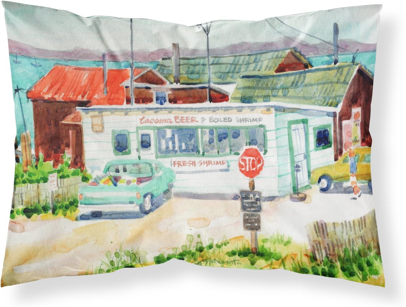 Caroline's Treasures 6141PILLOWCASE Tacoma Beer and Boiled Shrimp Market Fabric Standard Pillowcase Lightweight Super Soft Easy Care Decorative Artwork Pillowcase, Standard