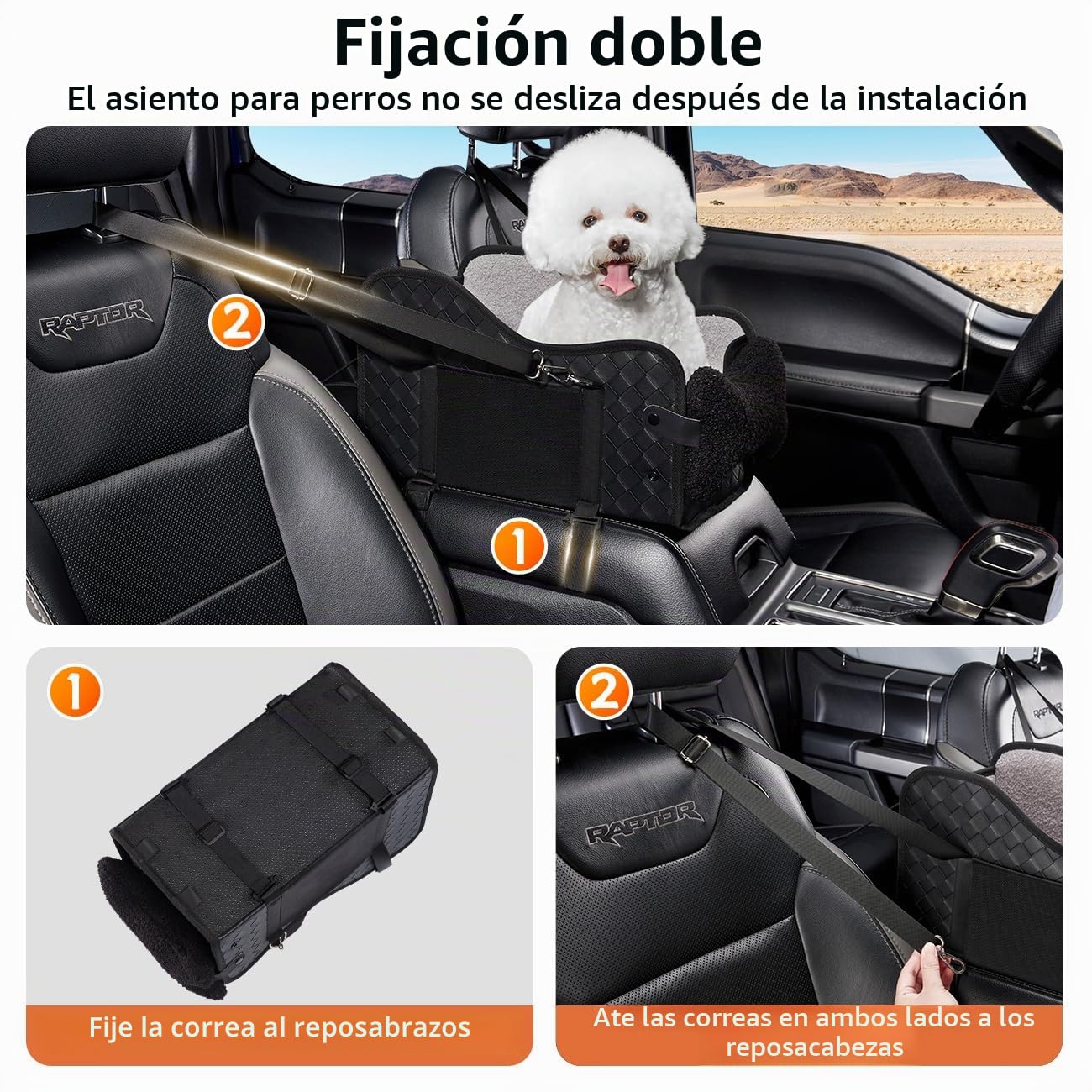 GGW Asiento de Seguridad Impermeable para Mascotas en Coche - con Doble Fijación, Bolsillos Laterales y Montaje Rápido, Adaptable al 99% de Reposabrazos (Cuero)