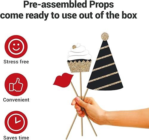 Miniatura 2 de Accesorios para cabina de fotos de cumpleaños totalmente ensamblados. Juego de caja de 30 piezas de suministros y decoraciones para selfies negros y