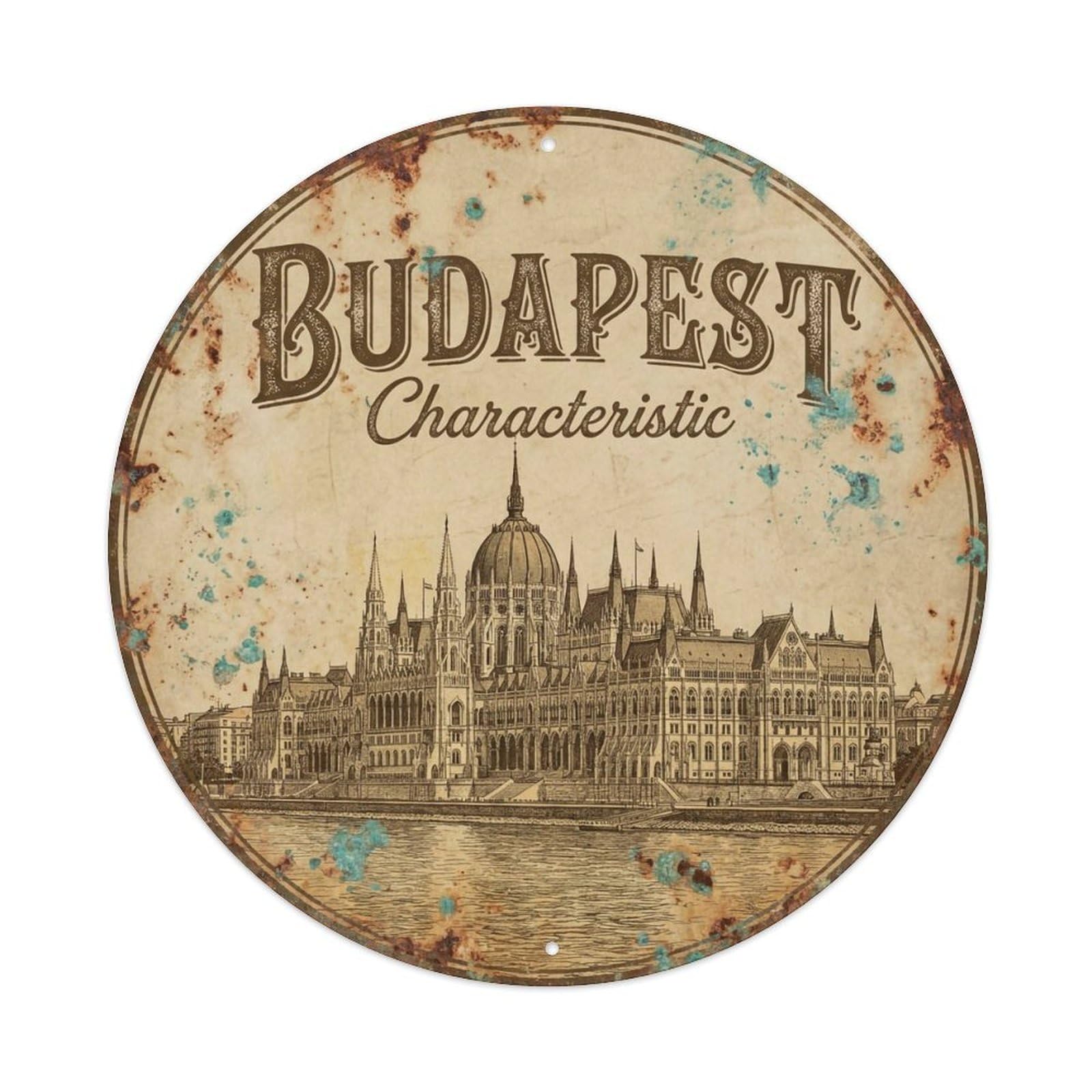 Vintage Travel Budapest Hungary Characteristic Metal Tin Sign