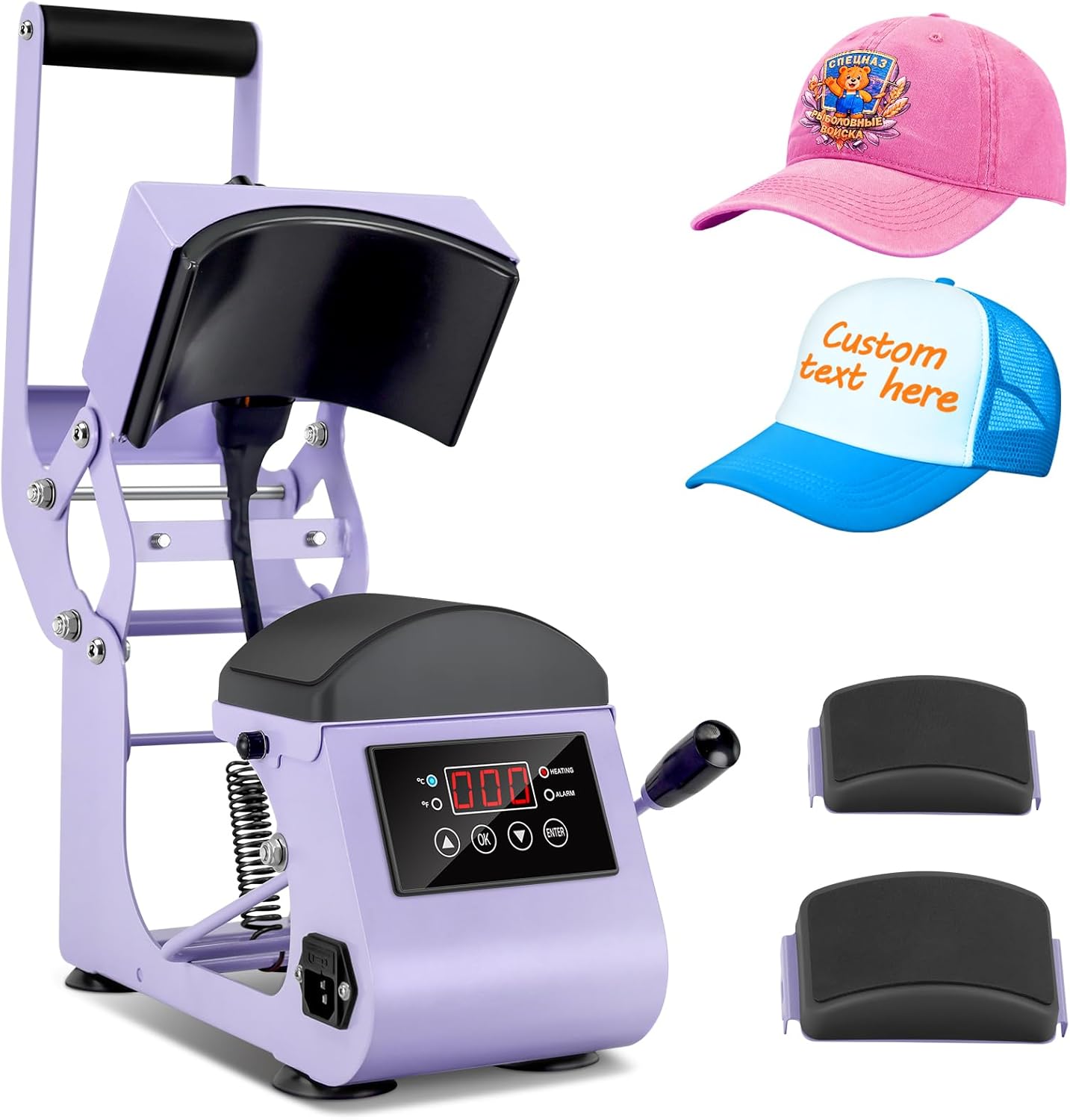 Hat Press Machine, Hat Heat Press Machine for Caps with 2pcs Interchangeable Platens, Memory Mode, Precise Temperature and Time Control, Non-Slip Base, Hat Heat Press for Heat Transfer Vinyl