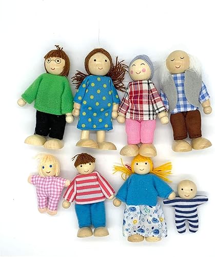 Miniatura 3 de OKOK Juego familiar de casa de muñecas de madera, muñecas de casa de muñecas, muñeca de madera, figuras de juego de simulación familiar, figuras de