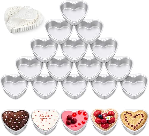 Vesici 120 moldes pequeños en forma de corazón para tartas con papel de hornear de 4 pulgadas, moldes de aluminio para cupcakes para tartas, quiche,
