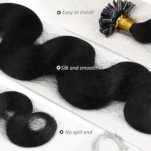Miniatura 5 de Moresoo Extensiones de cabello humano con punta en U, color negro azabache con punta en U, extensiones de cabello humano preunidas, 5050S, 16