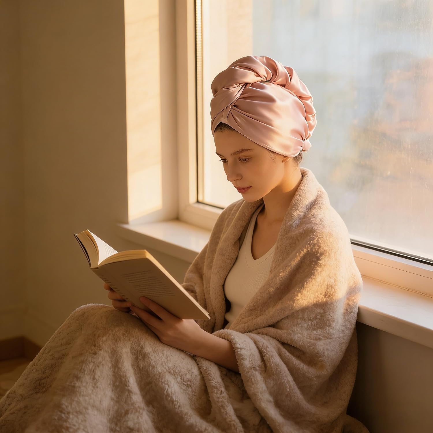 Microfiber Hair Towel,Quick Dry Hair Turban with No-Button Elastic Band, Anti-Frizz, Oversized Fit for Long Curly Hair, Heat Damage Free Hair Care