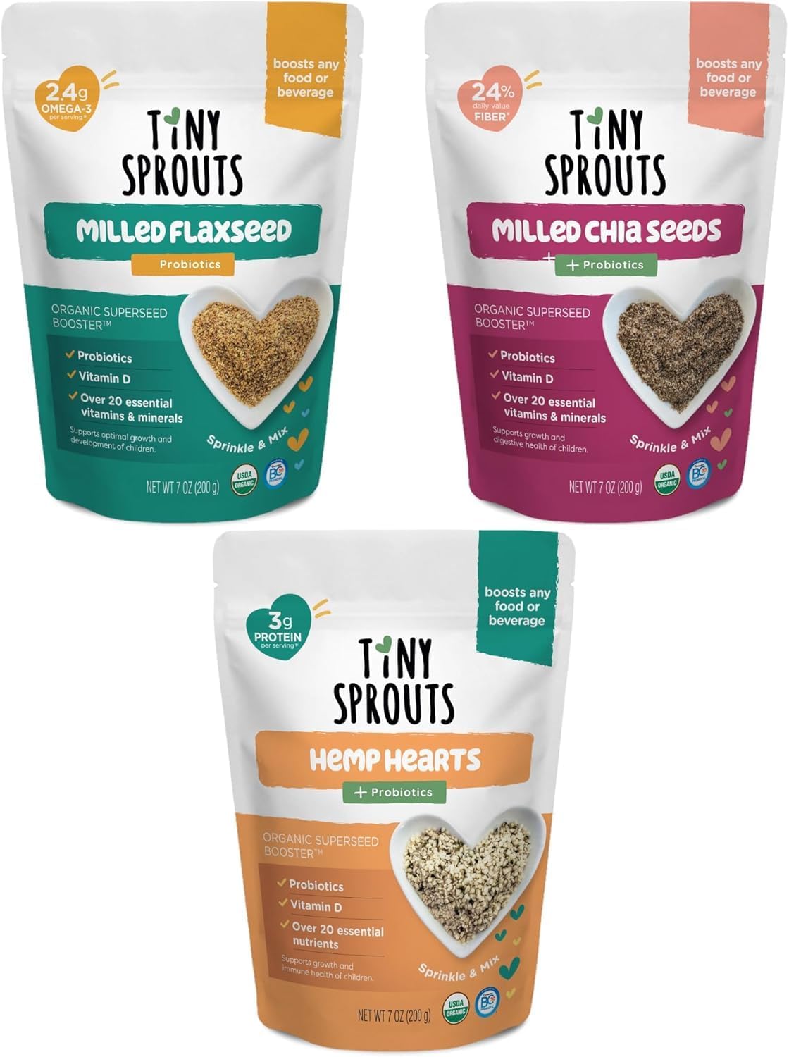 Superseed Organic Milled Seeds + Full Serving Probiotic + Vitamin D3 I (Pack of 3), Hemp Hearts + Chia Seeds + Flaxseeds