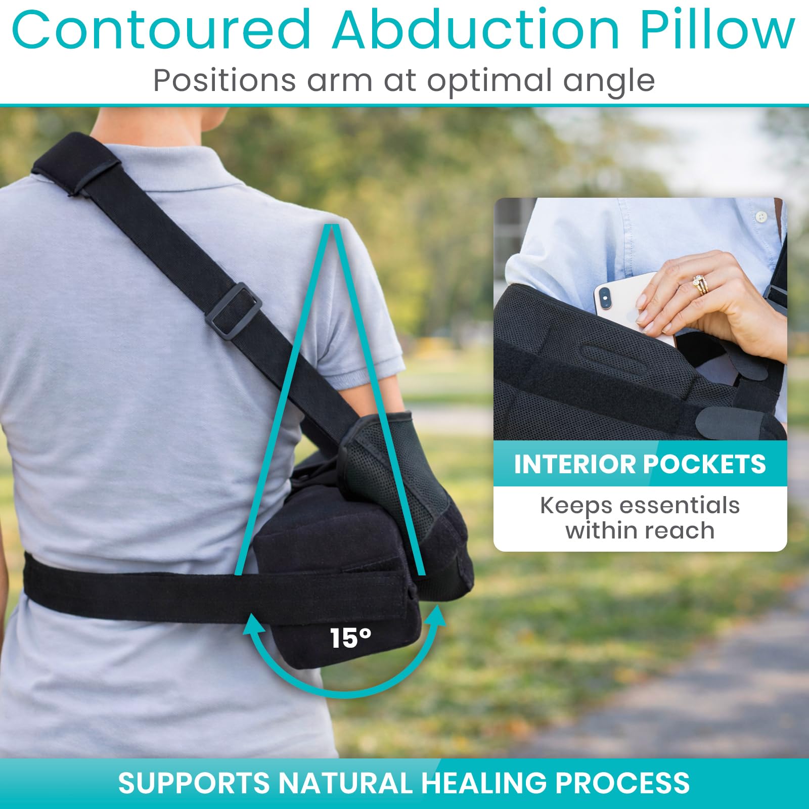 Vive spalla abduction sling - immobilizer per lesioni support - sollievo dal dolore del braccio cuscino per cuffia dei rotatori, sublexion, chirurgia, dislocated, broken arm - brace nero