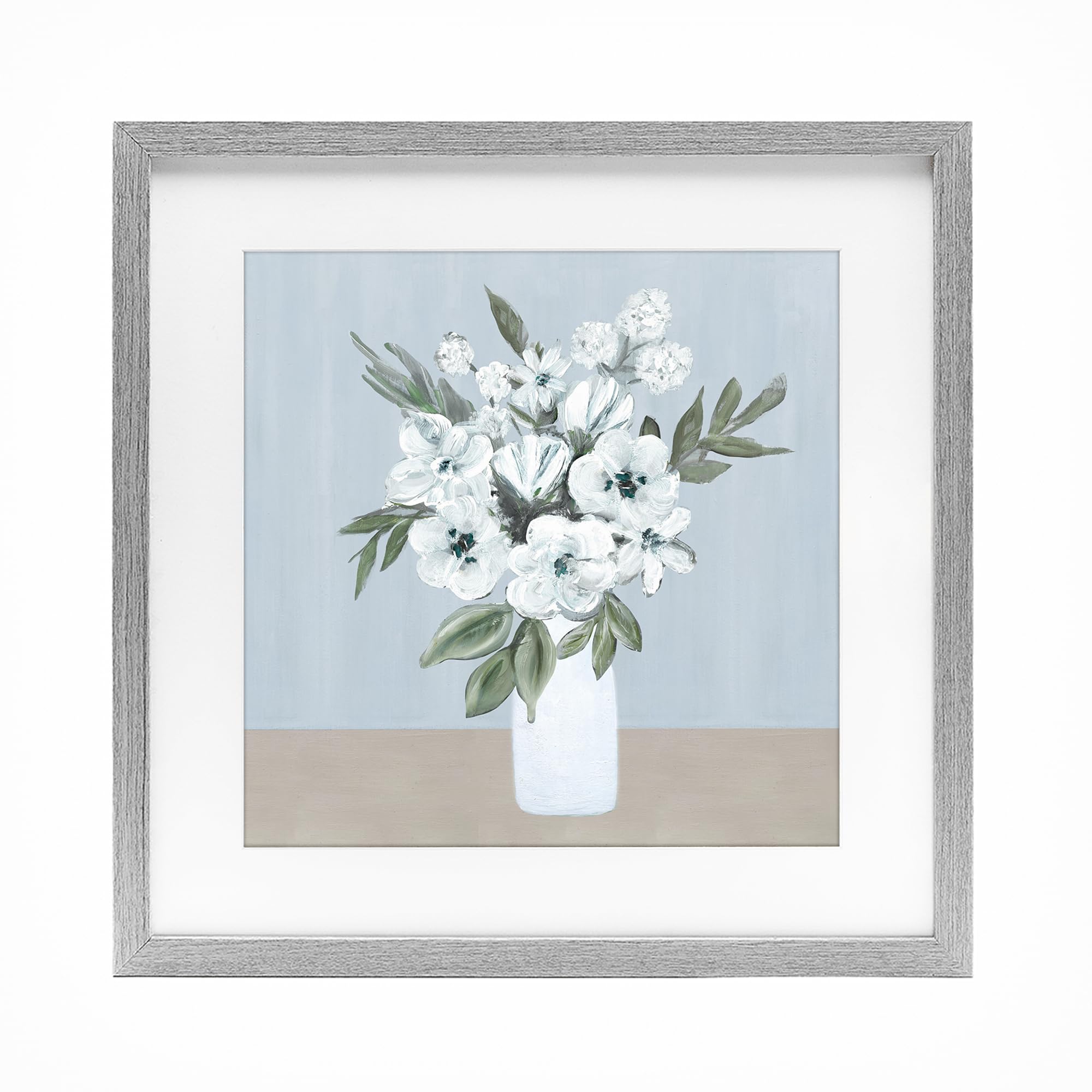 Stupell Industries Farmhouse Gray (Textured) 'Cerulean & White Blooms'| Framed Print Under Glass