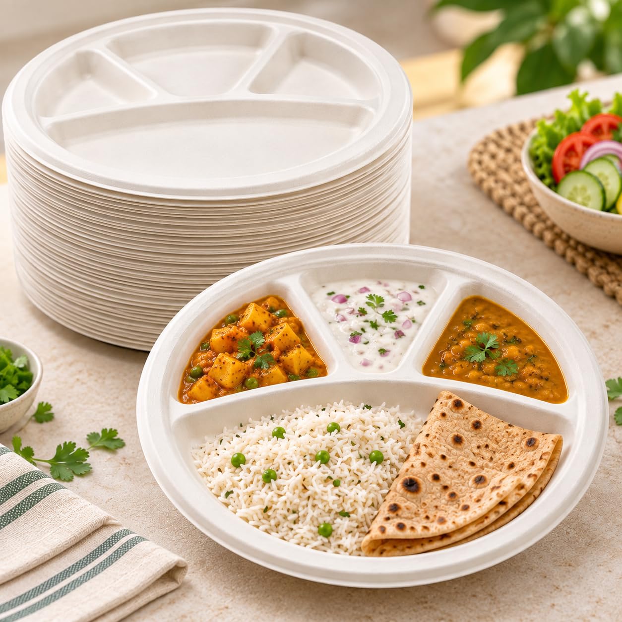 Tia Crafts 12 Inch Disposable Plates Pack of 25, Biodegradable Sugarcane Bagasse Dinner Plates, Eco Friendly Heavy Duty White Paper Plates for Wedding, Party & Catering — Amazon image 10