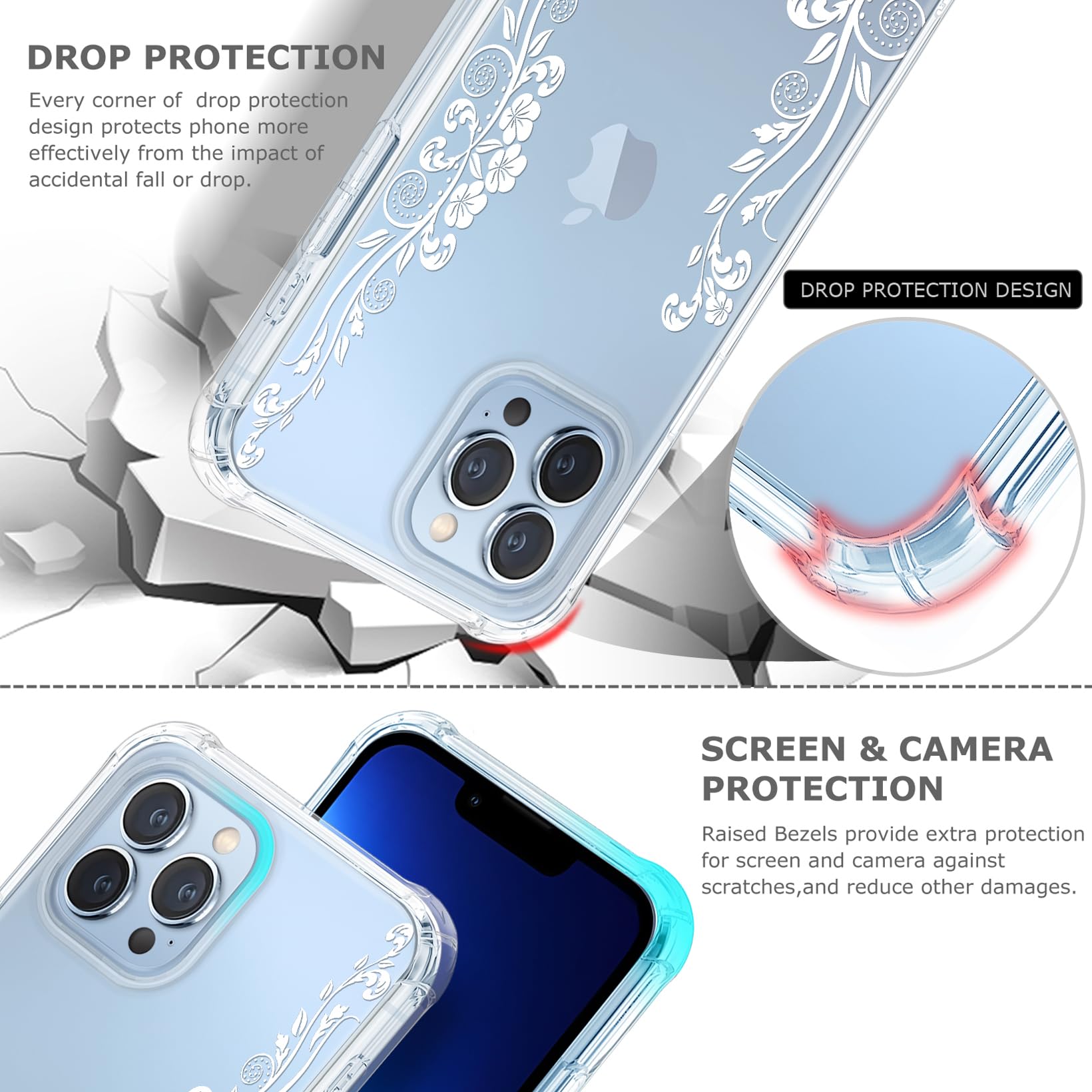 HEYORUN Wild Flower Clear Case Compatible With IPhone 13