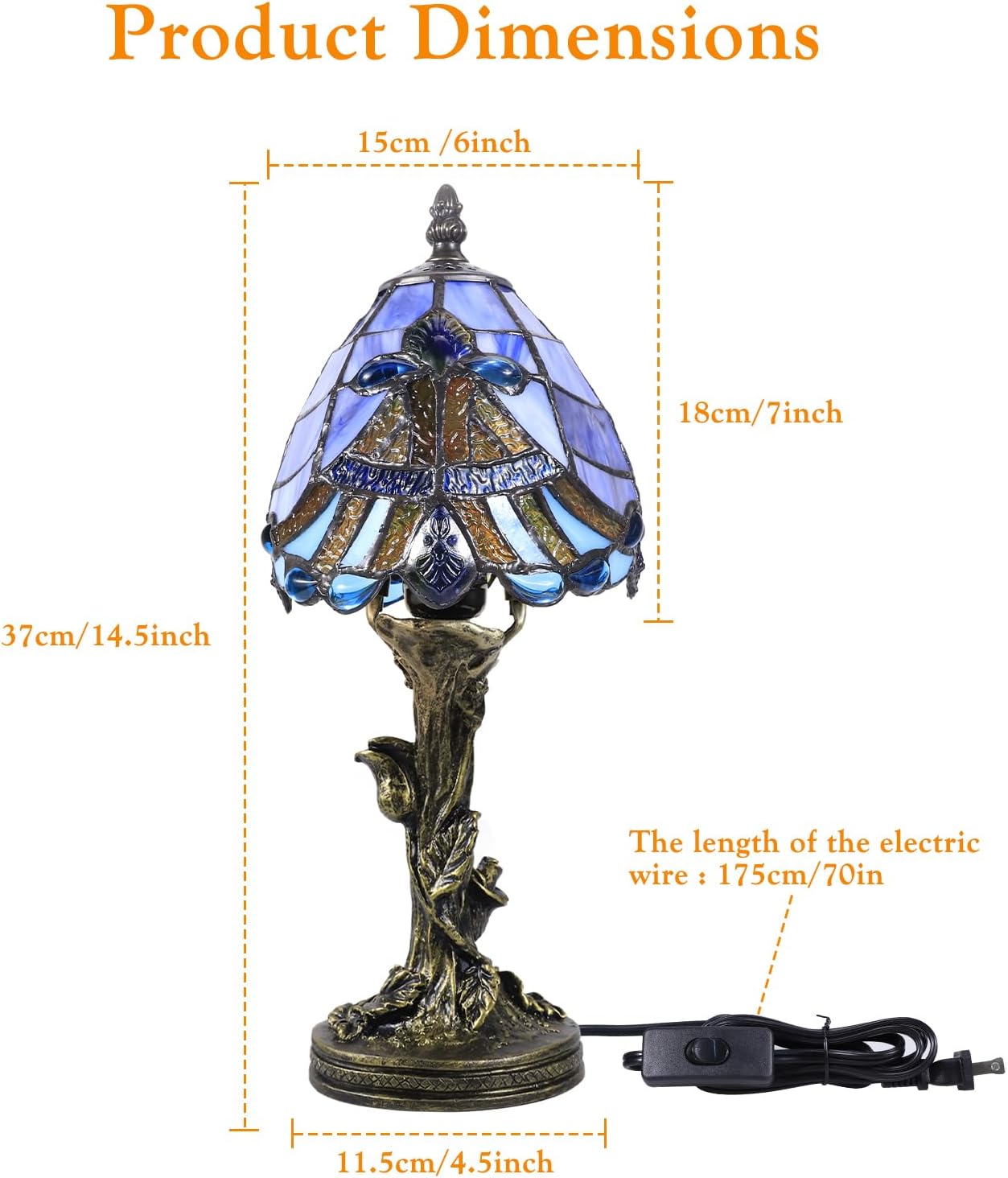Small Tiffany Style Lamp,Blue Baroque Mini Stained Glass Tiffany Lamps for Living Room Home,Bedroom Bedside Vintage Lamp for Office Dorm Bar Decor Gift,Included LED Bulb