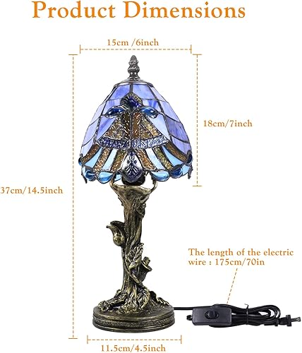 Miniatura 4 de Lámpara Pequeña Estilo Tiffany, Mini Lámparas Tiffany de Vidrio Emplomado Barroco Azul para Sala de Estar, Hogar, Dormitorio, Mesita de Noche,