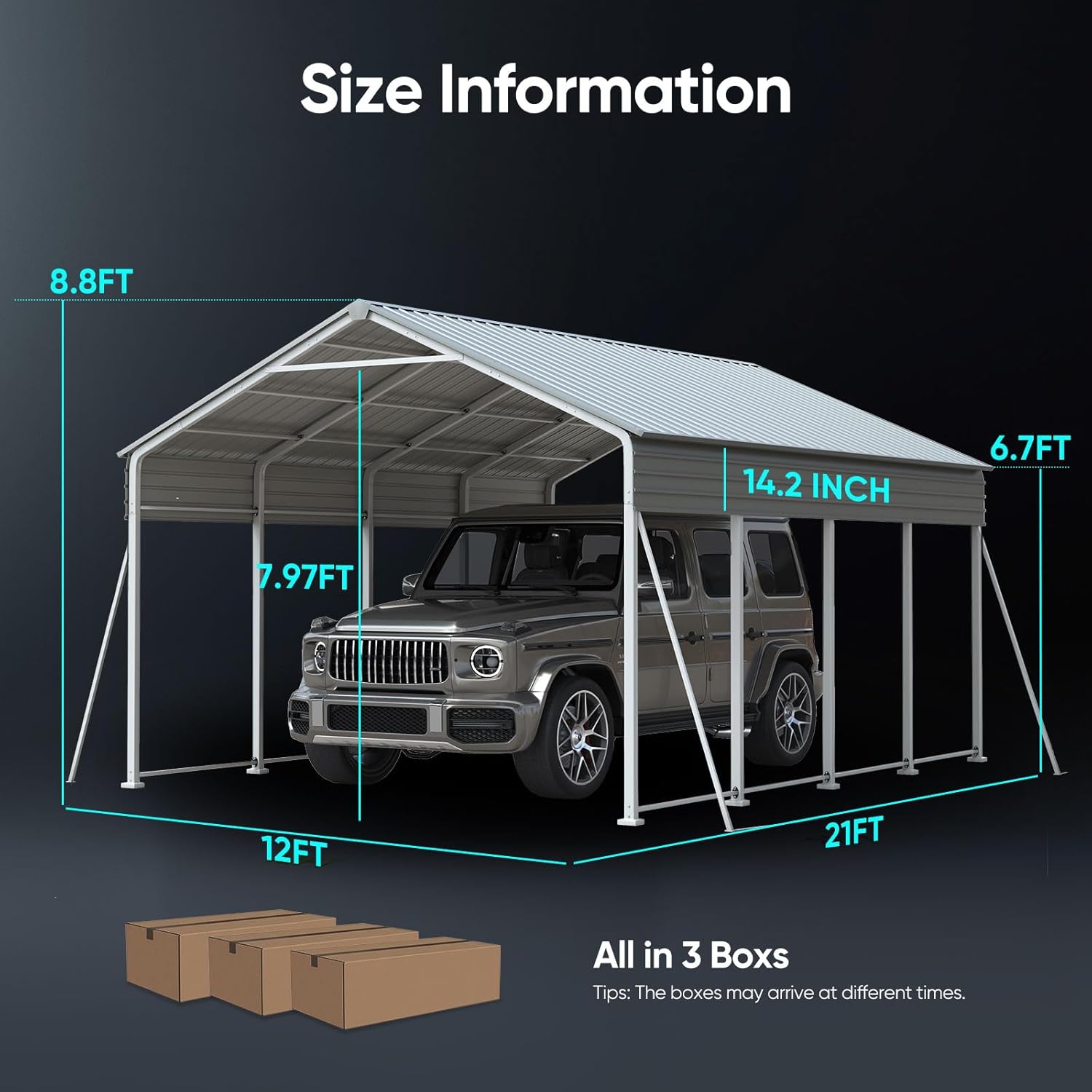 Quictent Heavy Duty 12x21 FT Vertical Roof Metal Carport, Pre-Drilled All Weather Car Shelter for Boat, Vehicles & Farm Equipment