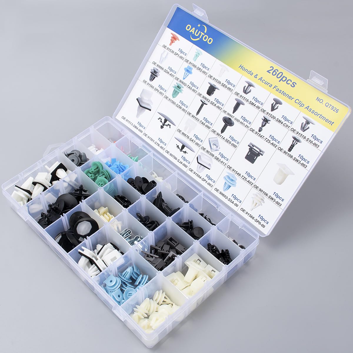 OAUTOO 260pcs for Honda & Acura Auto Body Interior and Exterior Retainer Fastener Clip Assortment