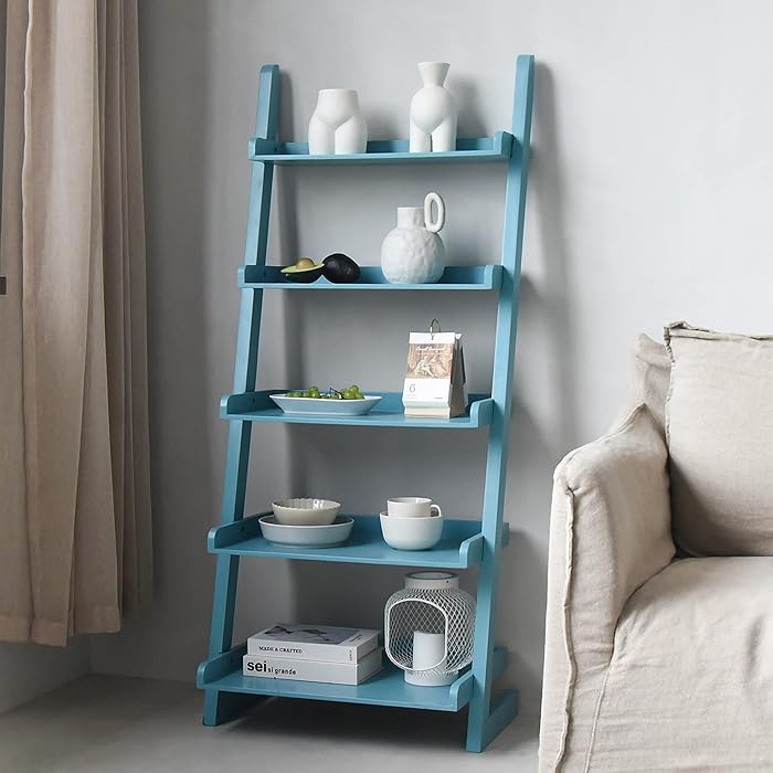 Buy COZAYH Rustic Ladder Shelf, 5Tier Leaning Bookcase, Rack Storage