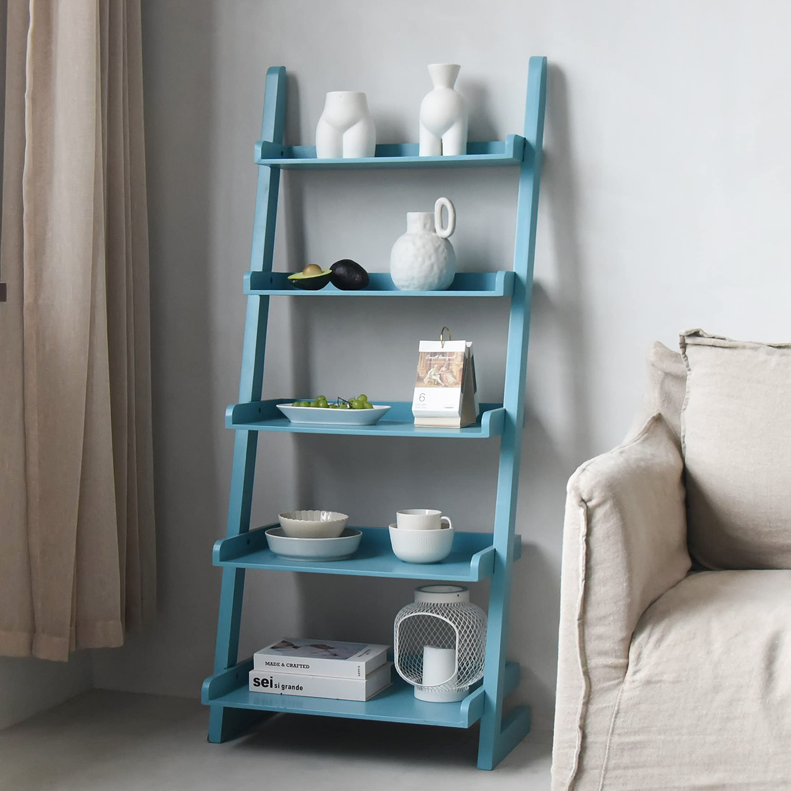 Buy COZAYH Rustic Ladder Shelf, 5Tier Leaning Bookcase, Rack Storage