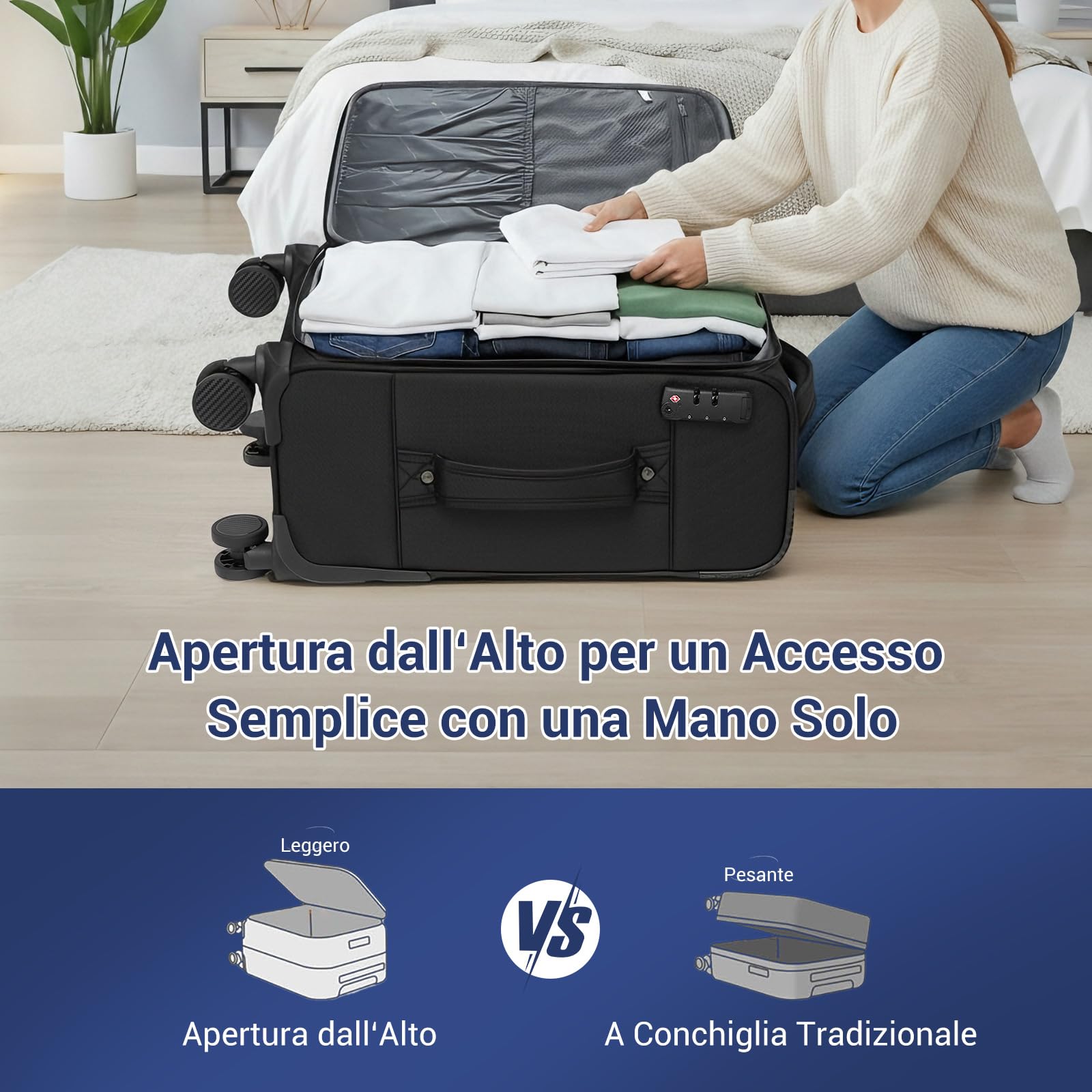 British Traveller Valigia Grande Rigida 79.5cm con Capacità Estendibile e 4 Ruote Rotanti TSA, Nero