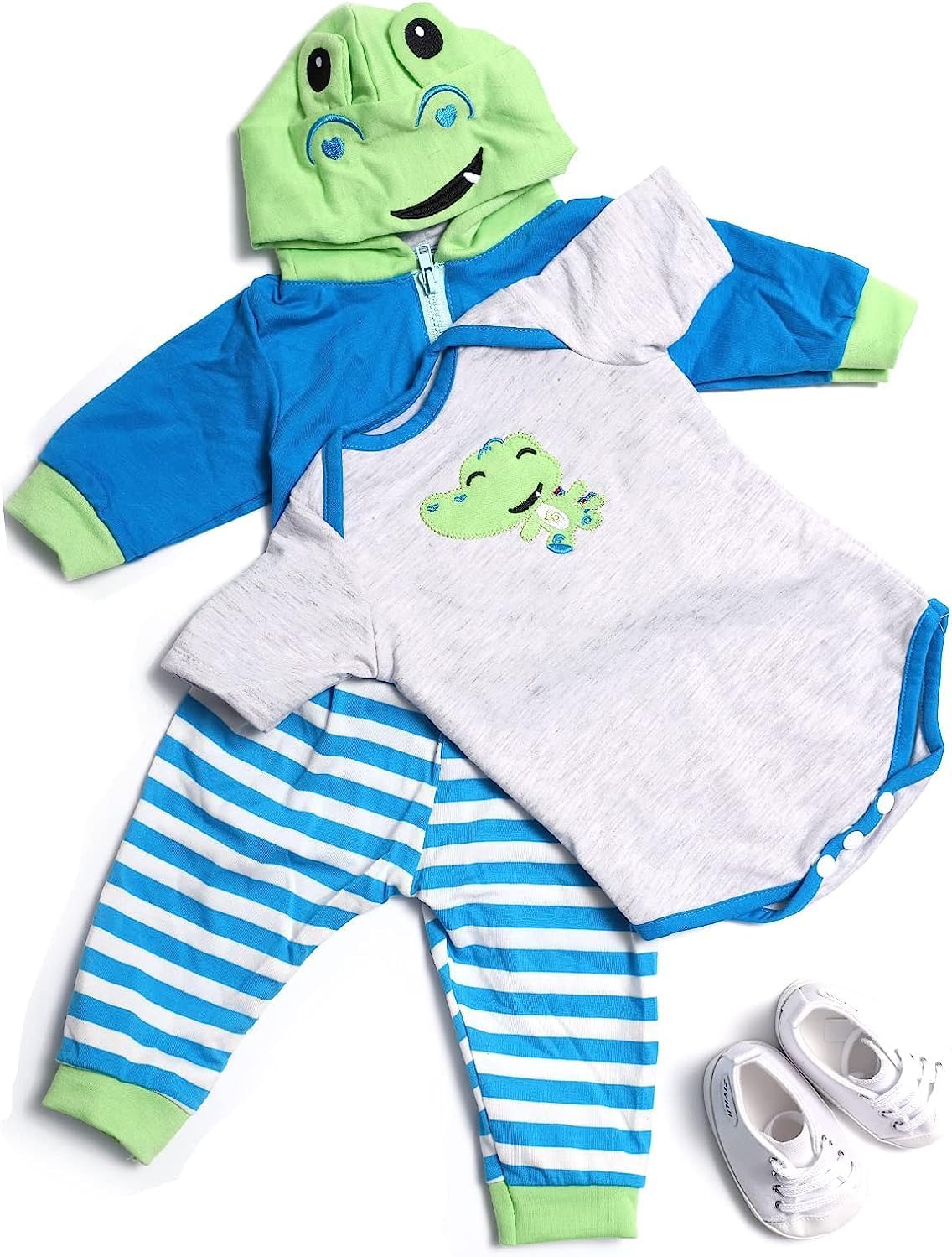 ZIYIUI Reborn Baby Doll Clothes Toys Dress Kids Simulation Doll Lovely Romper White Clothes Decor Accessories for 20-22inch Dolls (Green) - Image 2