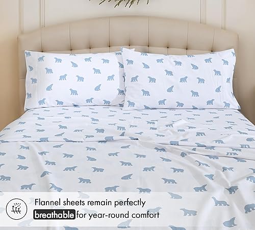 Miniatura 4 de RUVANTI Sábanas de franela de tamaño matrimonial, juego de sábanas de 100% algodón doble cepillado, bolsillos profundos de 16 pulgadas, sábanas