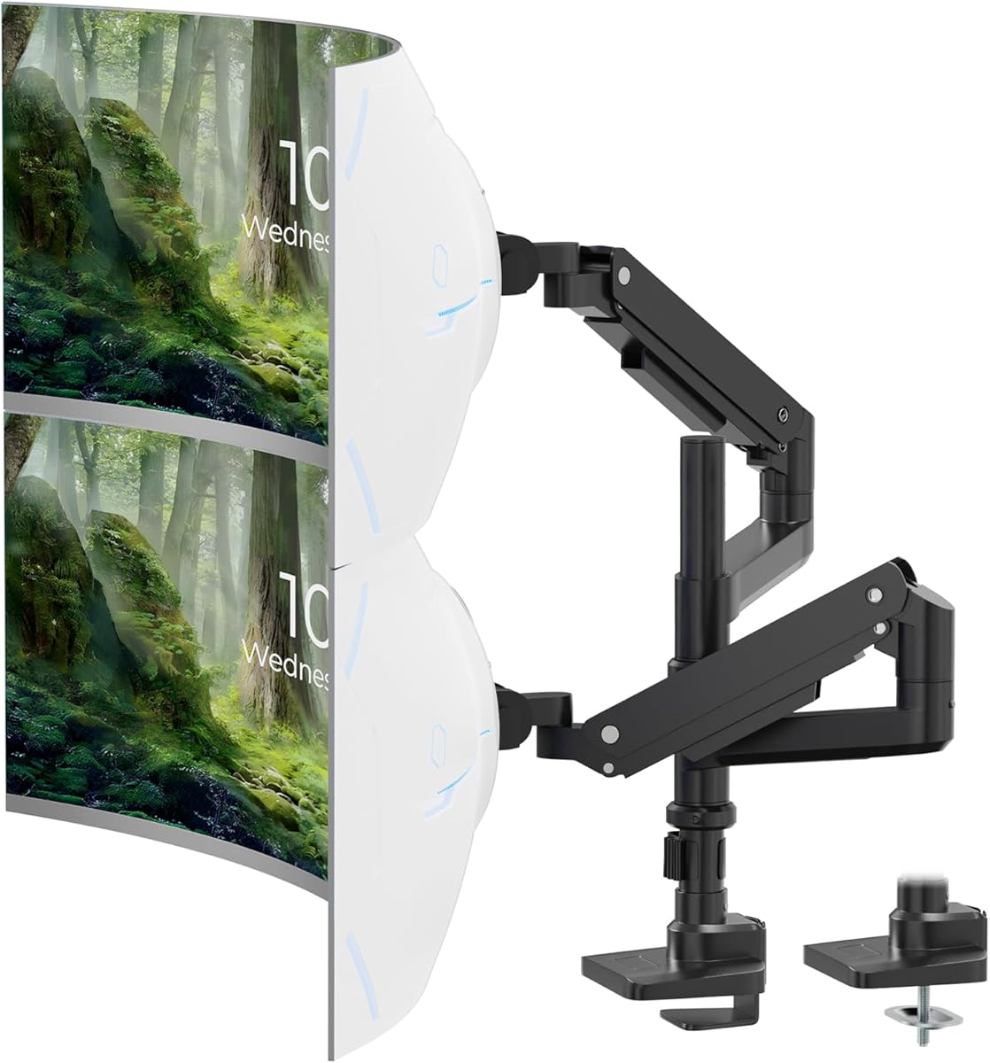 PUTORSEN Monitorhalterung 2 Monitore für 17 bis 49 Zoll Bildschirm, Gasfeder Dual Monitore Tischhalterung Höhenverstellbar Schwenkbar Monitor Halterung, Gewicht 2-20 kg pro Arm, VESA 75/100mm