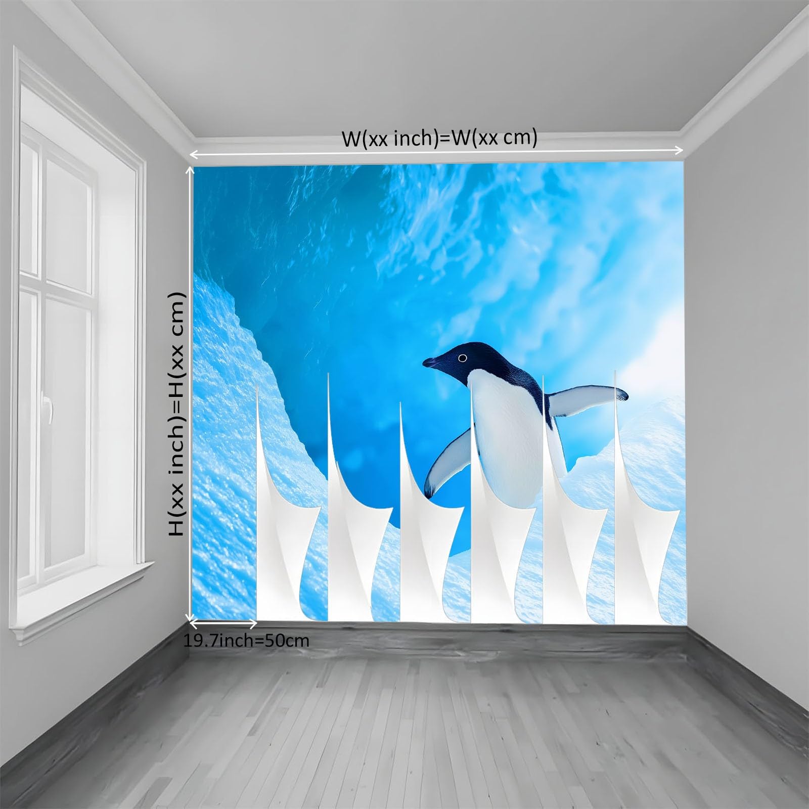 Fototapeta 3D 200 x 140 cm do pokoju dziecięcego realistyczna niebieska tapeta z włókniny jaskinie lodowe i pingwiny - dekoracja ścienna do pokoju chłopców i dziewcząt, łatwy montaż