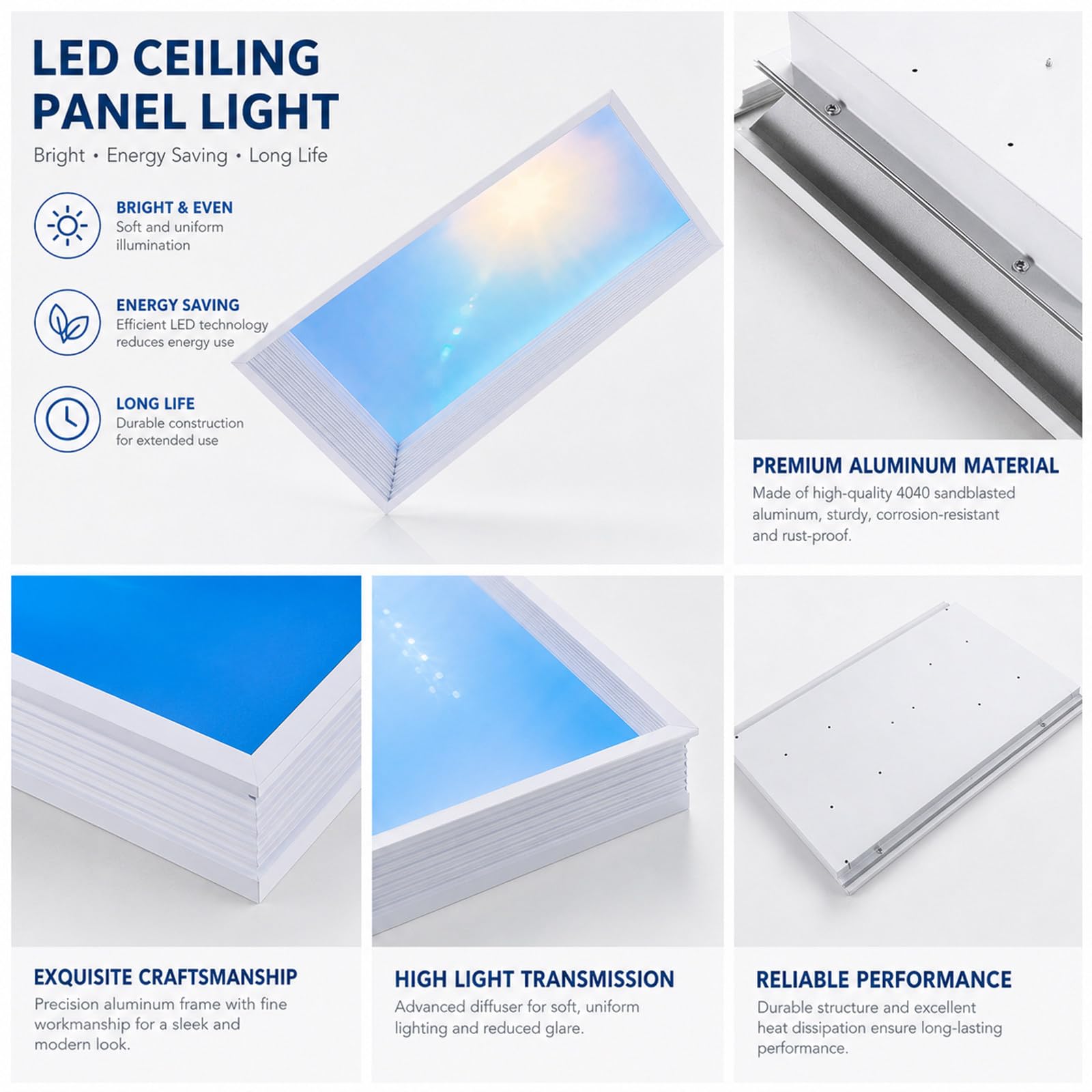 Panel Led con Mando A Distancia,LáMpara De Techo Led Inteligente Luz Azul, No Requiere Techo, Realza FáCilmente El Estilo De Tu Apartamento De Alquiler BlueskyB-65W
