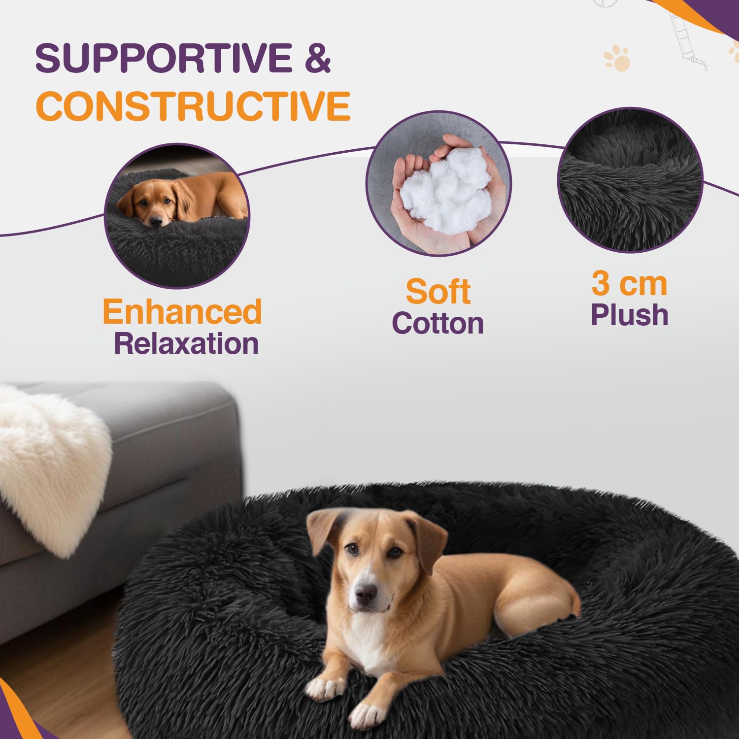 ELYF Large Donut Dog Beds, Kitten and Puppy Bed with Anti-Slip Waterproof Bottom - Image 4