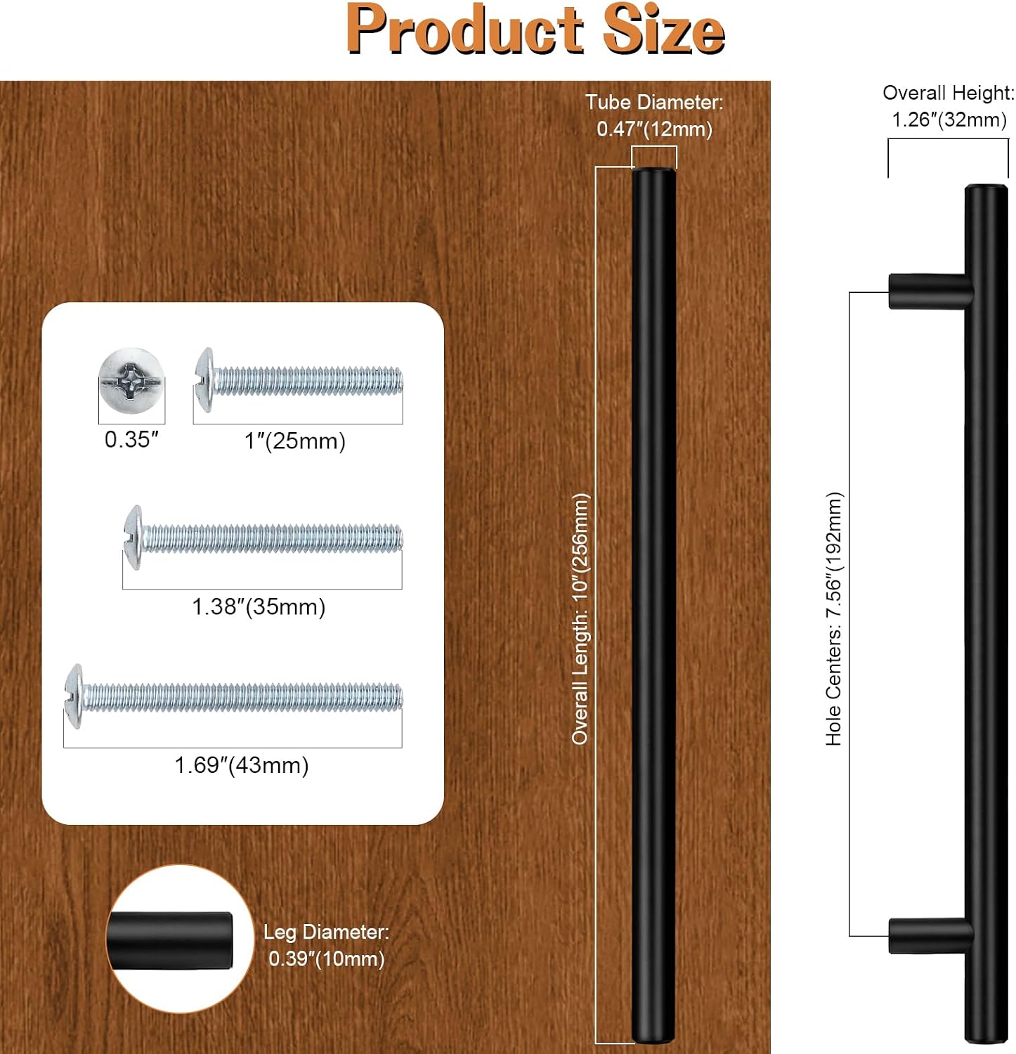 Probrico 10 Pack|7-1/2 Inch Hole Centers Solid Cabinet Pulls Stainless Steel Round T Bar Cabinet Handles Black Drawer Pulls, Kitchen Cabinet Hardware for Cupboard Wardrobe Drawer Closet Nightstand