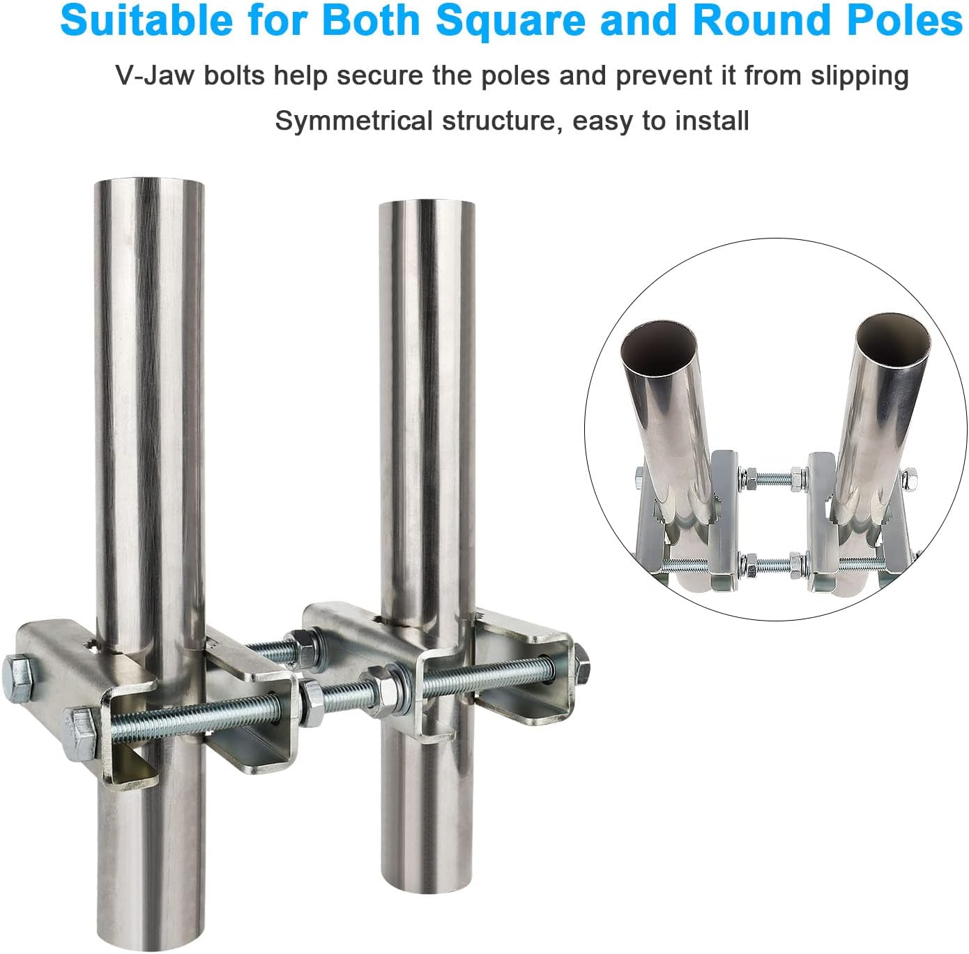 4 Sets Antenna Mast to Mast Clamp Bracket Kit with V Jaw Blocks for 1"-2.5" OD Poles, Heavy Duty Mounting Hardware for Ham TV Network Antennas, Security Cameras, Weather Station