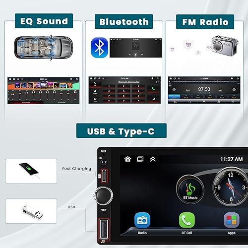 Miniatura 7 de Hikity 10.26 '' inalámbrico Apple Carplay inalámbrico Android Auto portátil coche pantalla táctil estéreo, soporte Airplay, navegación GPS, Siri,