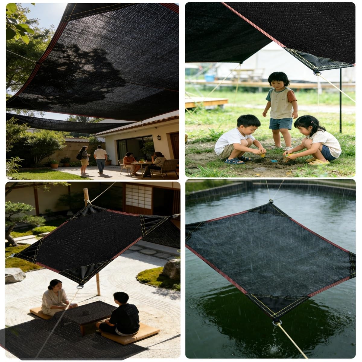 Malla Sombra HDPE 4 Esquinas Reforzadas, Pantalla Protección UV 98% Exterior(Black,4mx6m)