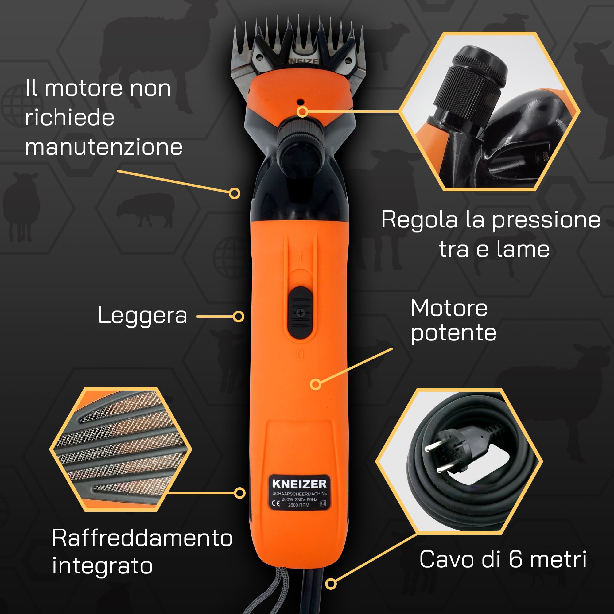 Tosatrice elettrica per pecore Set completo lame intercambiabili motore potente silenziosa