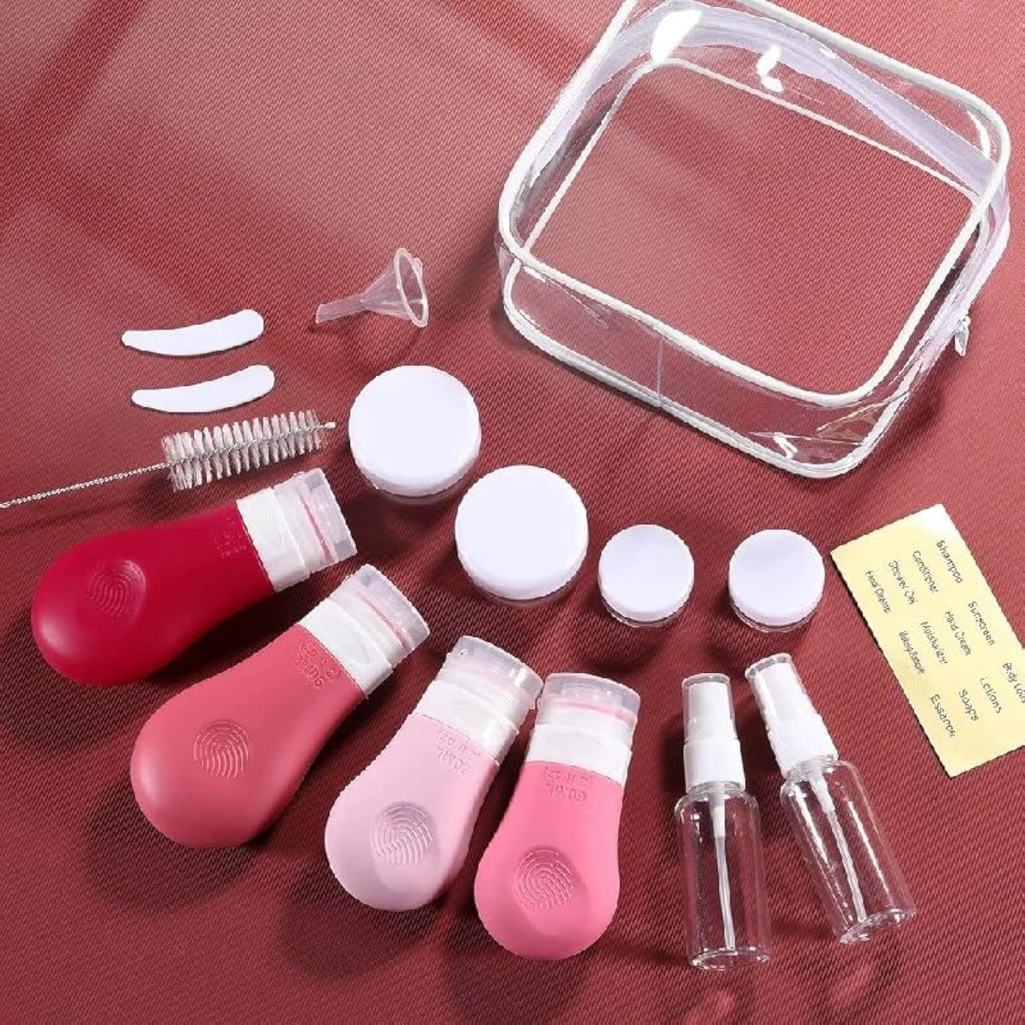 Travel Toiletry Kit with Reusable Silicone Bottles & Jars
