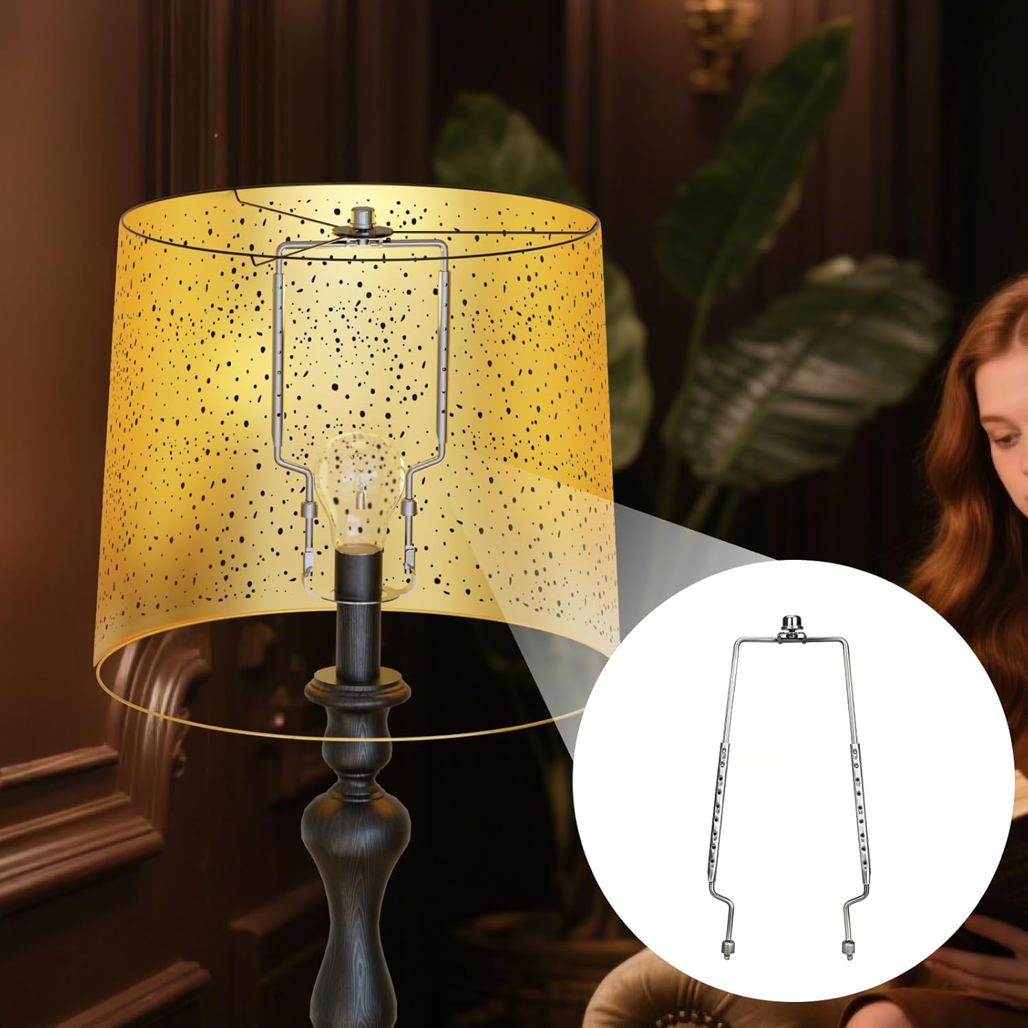 Adjustable Height Lamp Shade Holder 8-12 Inches Adjustable Range 8 9 10 11 12 Inch 0.5 Inches a Span, Fit Both Standard Lamp Rod E14 E26 E27 Light Base UNO Fitter Adapter Converter Finial Set