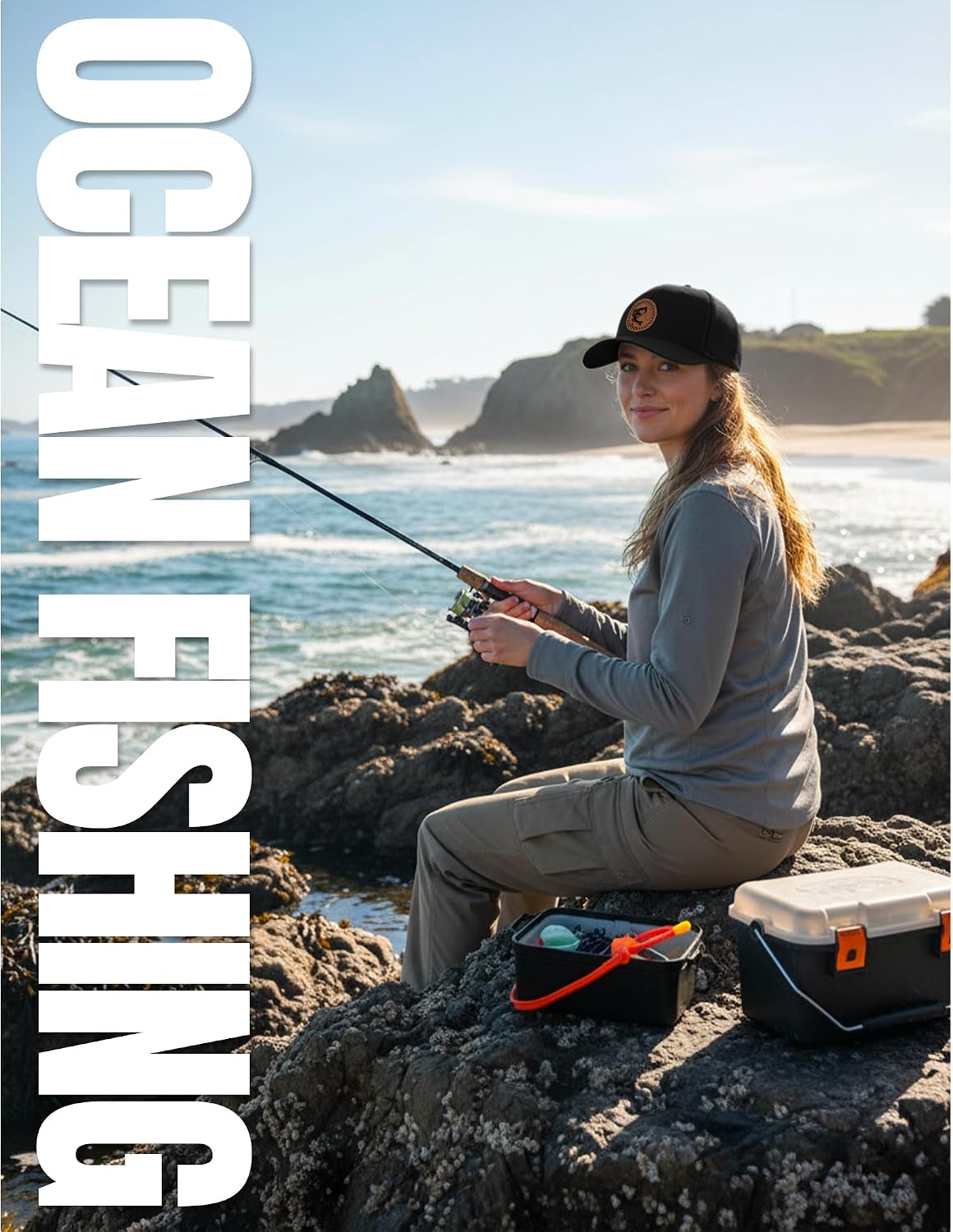 Fishing Gifts for Men Women, Unique Fish Stuff Flag Trucker Hat for Fisherman Best Gift, Black/Grey
