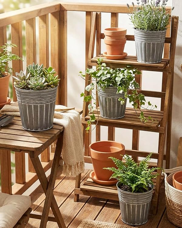 vensovo 6 Inch Silver Metal Rustic Flower Pots - 6Pcs Medium Galvanized Planters with Drainage Hole and Rubber Plug, Rustproof Metal Bucket Plant Pots Farmhouse Vintage Style for Decor by vensovo - Image 5