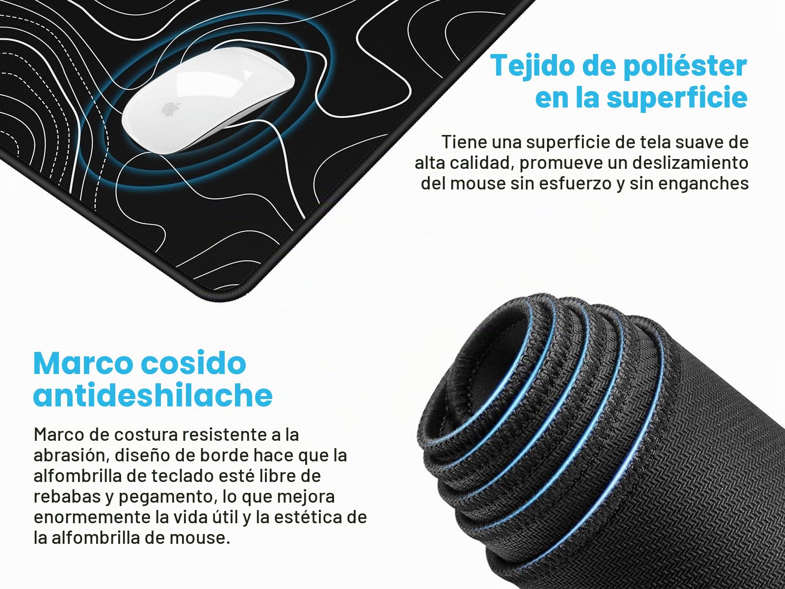 JIALONG Alfombrilla Raton Gaming Grande XXL 900x400mm Lavable Base Caucho Topografía Negra